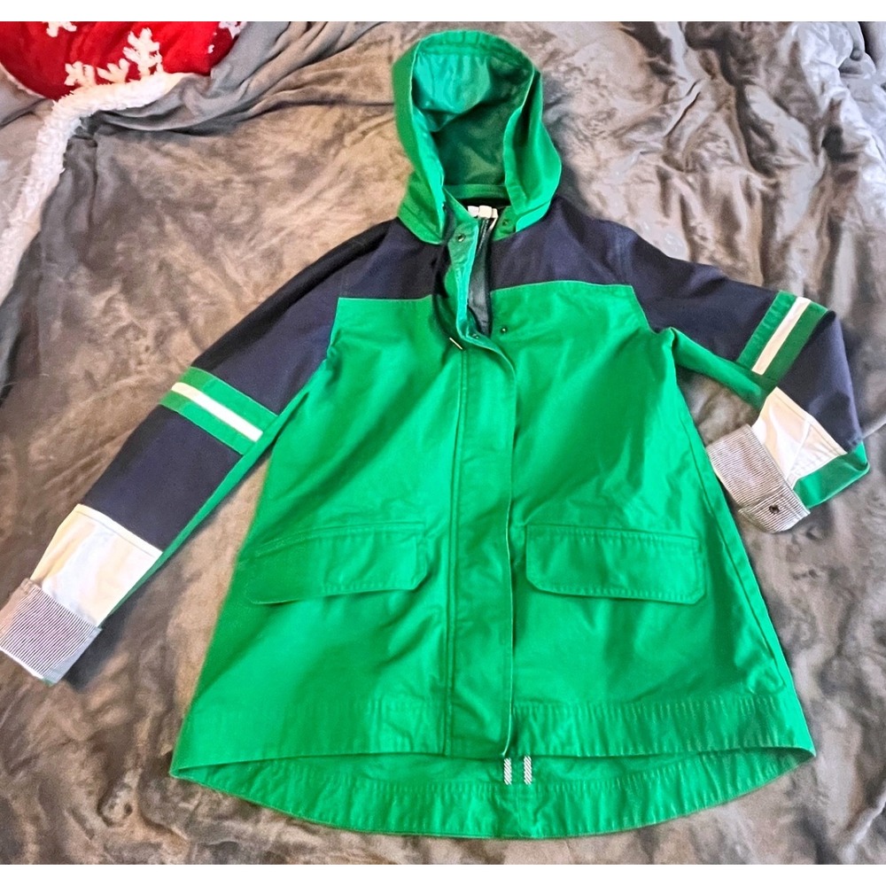 Crown &‎ Ivy Womens Small Green Navy Colorblock Hooded Anorak Jacket RN31104